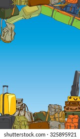 Vector background with different travel bags and suitcases