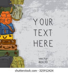 Vector background with different travel bags on grey grunge background