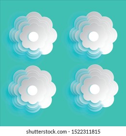 Vector background digital illustration, white paper flowers, Valentine's day greeting card.


