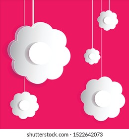 Vector background digital illustration, white paper flowers, Valentine's day greeting card.