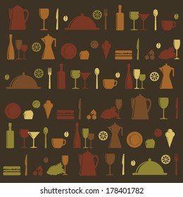 Vector background with with dishes and food. Good for cafe 