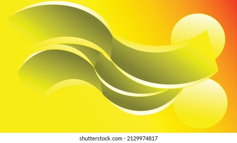 Vector background with a distinctive yellow color. Ribbons across the center in yellow-green color with distinctive glowing edges. The two circles illuminate the overall impression of the background.