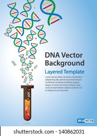 Vector Background - DNA Strands coming out of a Test Tube. Creative Concept  for showing Biotechnology,Innovation, Invention, Bio-Science, Clone and many other ideas.