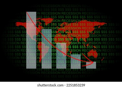 Vector background with dollar sign and inscription recession, weakening dollar, world economic crisis and decline in purchasing power