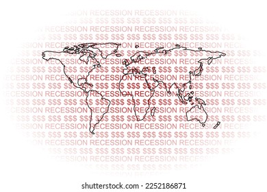 Vector background with dollar sign and inscription recession, weakening dollar, world economic crisis and decline in purchasing power