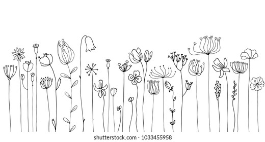 Vector background with doodle abstract herbs and flowers, floral template