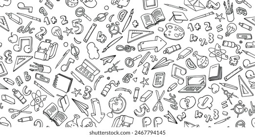 Vector background  doodle cartoon set of School objects and symbols. vector illustration