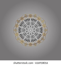 Vector background with doodles and golden elements. Winter background with snowflakes.