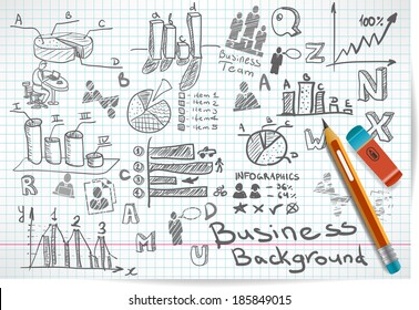 Vector background of doodles and sketches on the theme of business