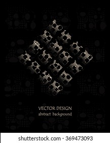 Vector background of dots and circles - style glitch. Emblem of the deformed metal elements. Symbol in the form of rhomb. EPS10 vector file organized in layers for easy editing.