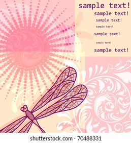 vector background with dragonfly, floral ornament,  and flowers, space for your text, eps 10