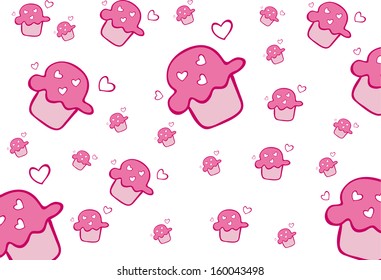 Vector background draw color pink cupcakes