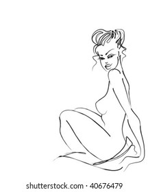 VECTOR   Background with drawing of the beautiful woman