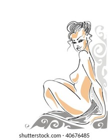 VECTOR Background with drawing of the beautiful woman