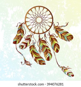 Vector background with  dream catcher feathers. Native american indian dream catcher, traditional symbol. 