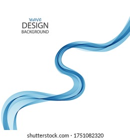 Vector background with dynamic wave lines. Blue wave on a white background.