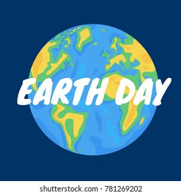 Vector background for Earth Day with world map and lettering. 