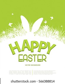 Vector background for Easter. Template for brochure. Rabbit ears sticking out of the grass. Silhouette