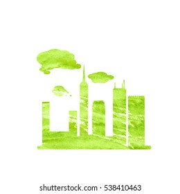 Vector background eco friendly. Vector watercolor illustration. The concept of the city's skyline.