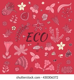 Vector background with eco label. Think green. Premium quality green product. Environmental protection.