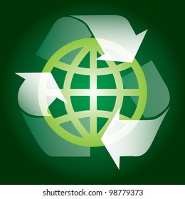 Vector background with eco sign, illustration with globe and recycling sign