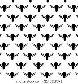 Vector background electric lamp with wings, black color. Tile of electric light bulbs flat style