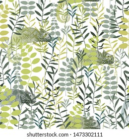 Vector background, element of seamless pattern . Chameleons in green leaves and branches . Paper or textile design