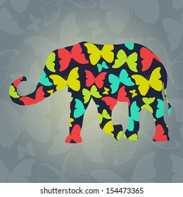 Vector background with elephant and butterflies