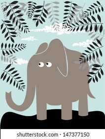 Vector background with elephant and foliage