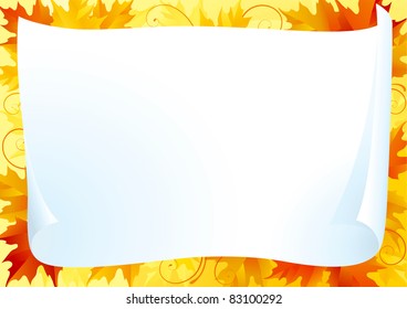 Vector background  with empty paper  and many red and yellow maple leaves.