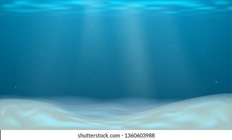 Vector background with empty sea sand bottom. Under water. Ocean, underwater world