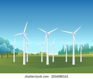 Vector background. Energy power banner on green fields.