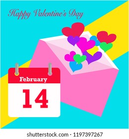 Vector background envelope of Love letter for Valentine's Day.Open letter with colorful hearts for love and happyness holiday.