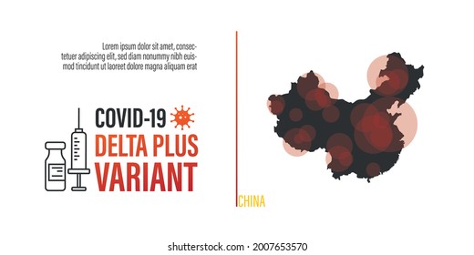 Vector Background With Epidemic Concept. Coronovirus Delta Plus Variant Outbreak. China Risk Map.
