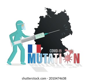 Vector background with epidemic concept. Coronovirus delta plus variant outbreak. Germany risk map.
