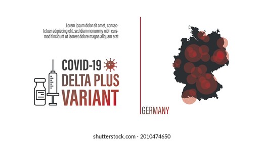 Vector background with epidemic concept. Coronovirus delta plus variant outbreak. Germany risk map.
