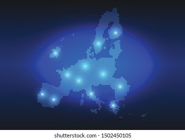 Vector Background of EU Dotted Map in Technology Digital Style