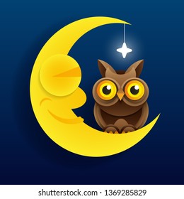 Vector background with evening sky. Moon and stars