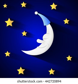 Vector background with evening sky. Moon and stars.