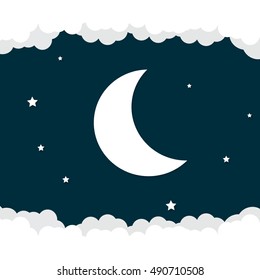 Vector background with evening sky. Moon and stars in the clouds.