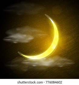 Vector background with evening sky. Moon and stars in the clouds.