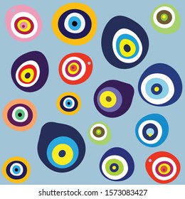 Vector background of evil eye - Turkish amulet. Pattern, background. Grunge hand drawn Turkish evil eye. Mandala greek evil eye. Symbol of protection in Turkey, Greese, Cyprus. Amulet from evil eye. 