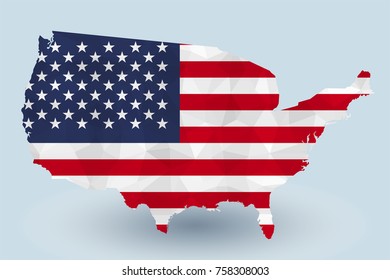 Vector background - exquisite polygon, grinded with national flag, with color map of United States, vector illustration of eps 10.