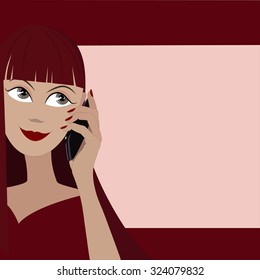 Vector background with face of girl speaking by phone and space for your text