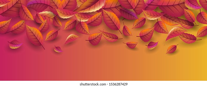 Vector background of falling autumn leaves, stylized digital backdrop, autumnal foliage fall with empty place for your text