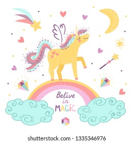 Vector background with fantasy unicorn