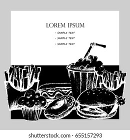 Vector background with fast food in grunge style