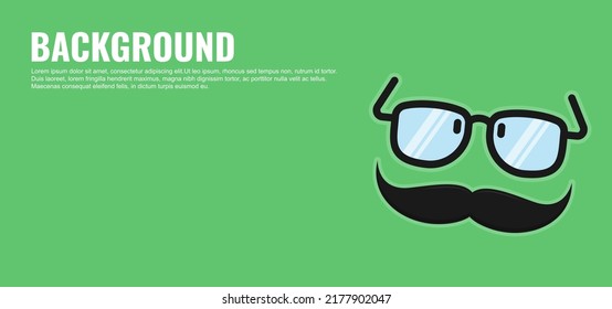 Vector background with father's day theme and elements. Green background with glasses, moustache and blank section for text nice for banner template