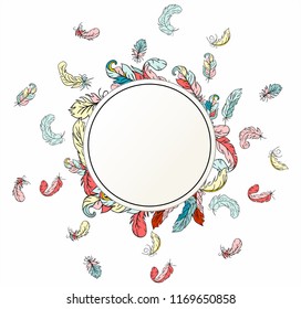 Vector background with feathers of a wild bird. Frame for your design