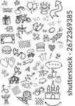 The vector background features doodle icons with an amusement park theme.